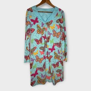 Nick & Nora Butterfly Gown Cotton Blend Colorful Long Sleeves Nightgown Medium